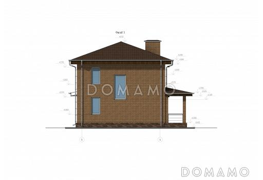 Проект двухэтажного дома с четырьмя спальнями и большой крытой террасой / Фасад 3 Проект двухэтажного дома с четырьмя спальнями и большой крытой террасой / Фасад 3