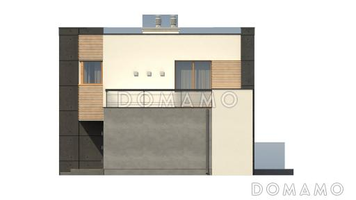 Проект современного двухэтажного дома из газобетона с техническим помещением, гаражом и открытой террасой на втором этаже / Фасад 3