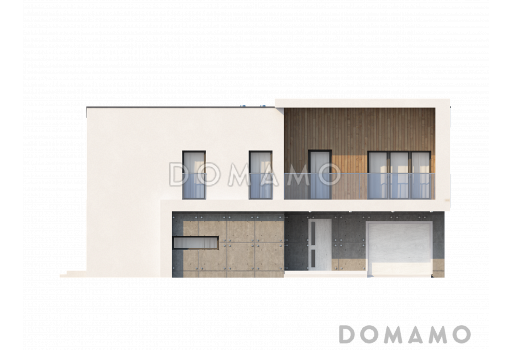 Проект просторного современного двухэтажного дома из кирпича, с пятью комнатами, гаражом и двумя лоджиями / Фасад 1