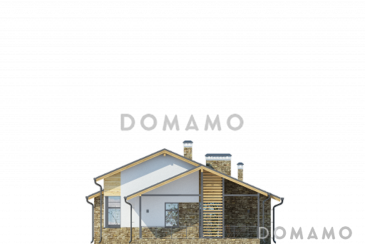 Проект дома с мансардными окнами, крытой террасой, просторной кухней-столовой с кладовой, сауной, вторым светом / Фасад 2