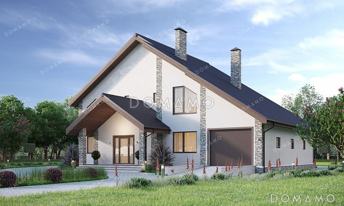 Проект двухэтажного дома с мансардой и гаражом Проект двухэтажного дома с мансардой и гаражом