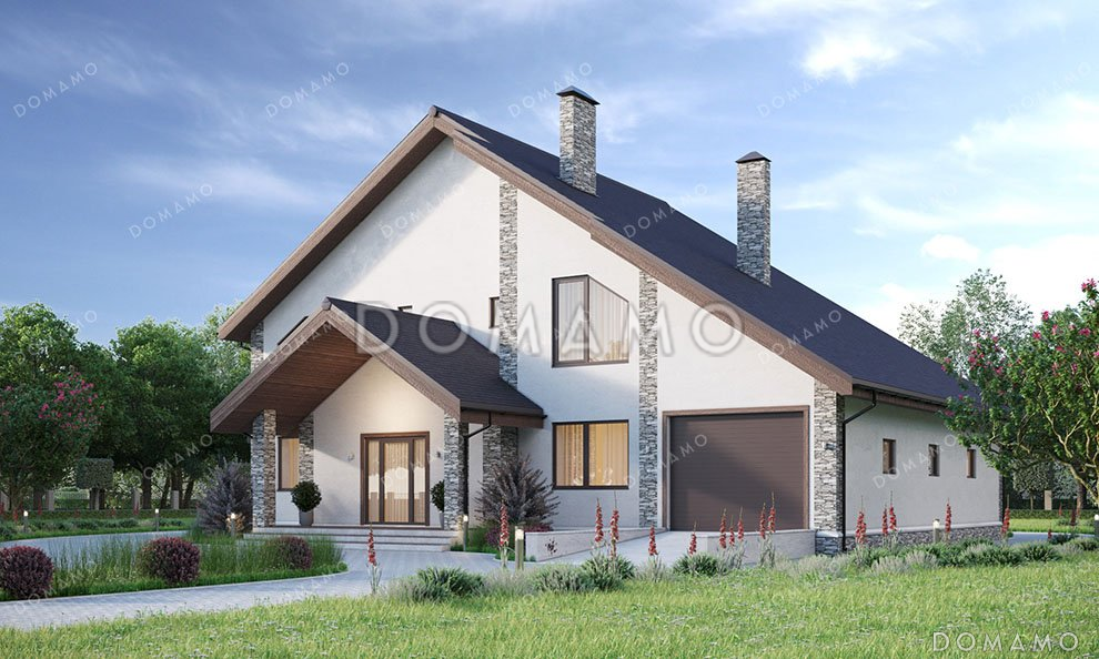 Проект двухэтажного дома с мансардой и гаражом / 1