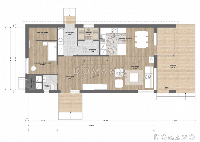 М-153 одноэтажный с мансардой / План 1 этажа