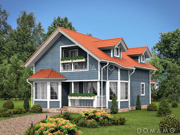 Проект двухэтажного каркасного дома с эркерами