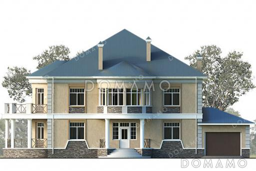 Проект усадьбы в классическом стиле с четырьмя спальнями, кабинетом, гаражом и подвалом / Фасад 3