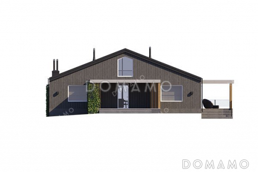 Проект одноэтажного дома с просторной террасой / Фасад 3