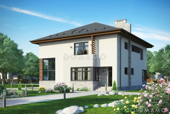 Проект двухэтажного дома с облицовкой штукатуркой Проект двухэтажного дома с облицовкой штукатуркой