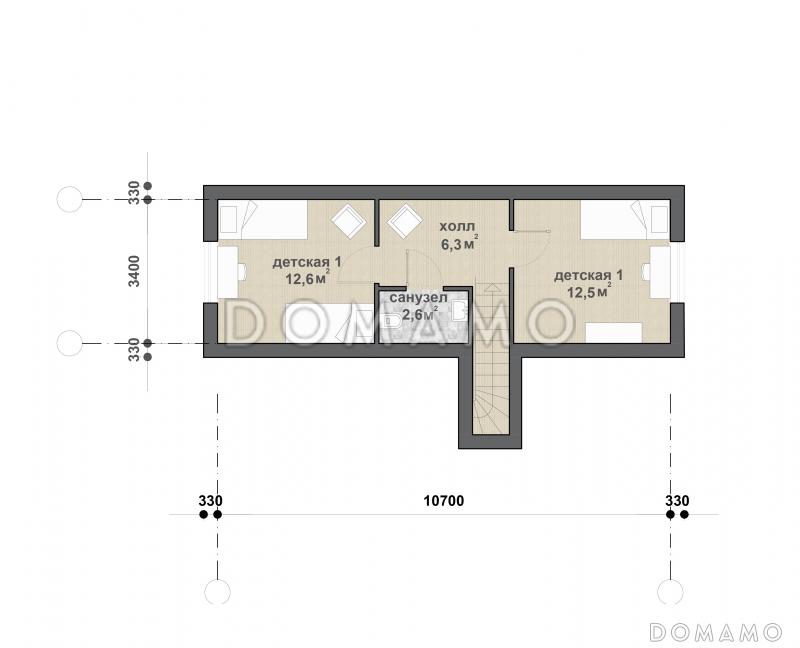 М-122 одноэтажный с мансардой дом / План мансардного этажа