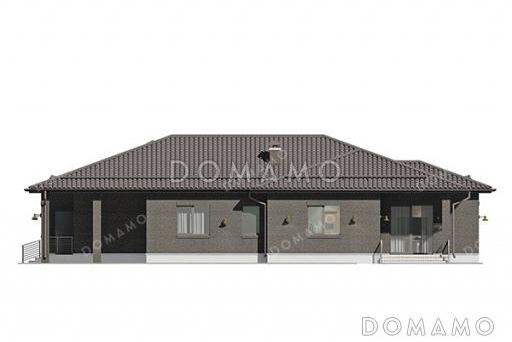 Проект одноэтажного дома с мастер-спальней, кабинетом и навесом для автомобиля / Фасад 4