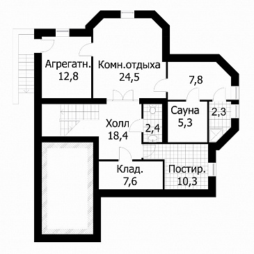 Проект шестикомнатного жилого дома / План цокольного этажа Проект шестикомнатного жилого дома / План цокольного этажа