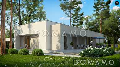 Проект одноэтажного дома из газобетона с плоской крышей, с угловым остеклением гостиной Проект одноэтажного дома из газобетона с плоской крышей, с угловым остеклением гостиной