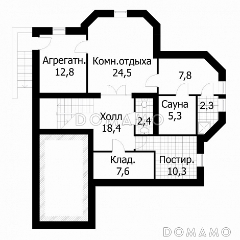Проект шестикомнатного жилого дома / План цокольного этажа Проект шестикомнатного жилого дома / План цокольного этажа
