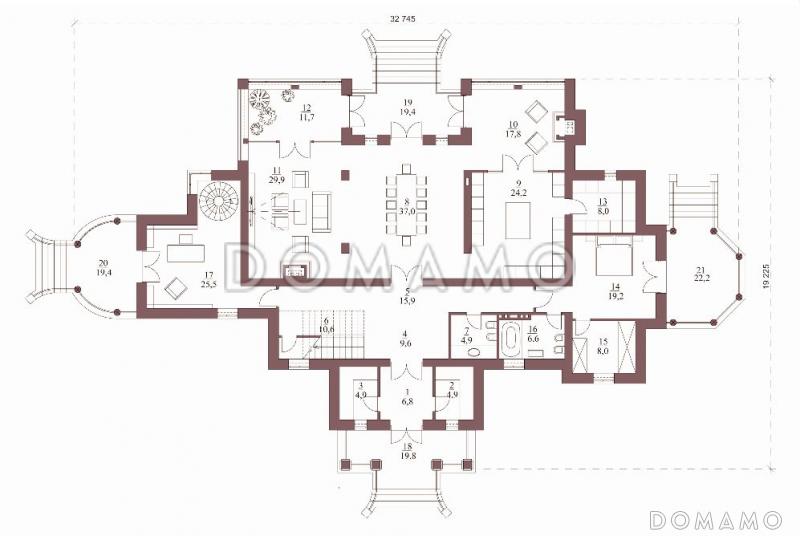 Проект дома с гостевой комнатой / План 1 этажа