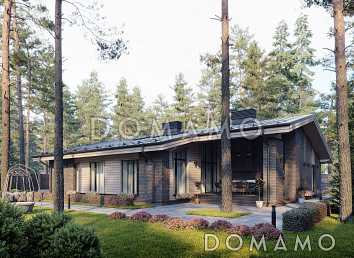 Проект каркасного дома с террасой барбекю и навесом для двух машин