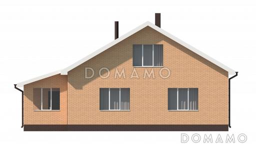 Проект загородного дома с верандой, изолированной кухней, санузлом с окном / Фасад 4