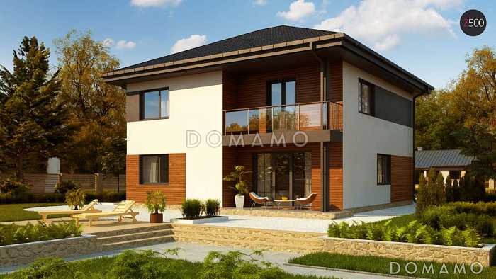 Проект современного двухэтажного дома из кирпича с пятью комнатами и балконом Проект современного двухэтажного дома из кирпича с пятью комнатами и балконом