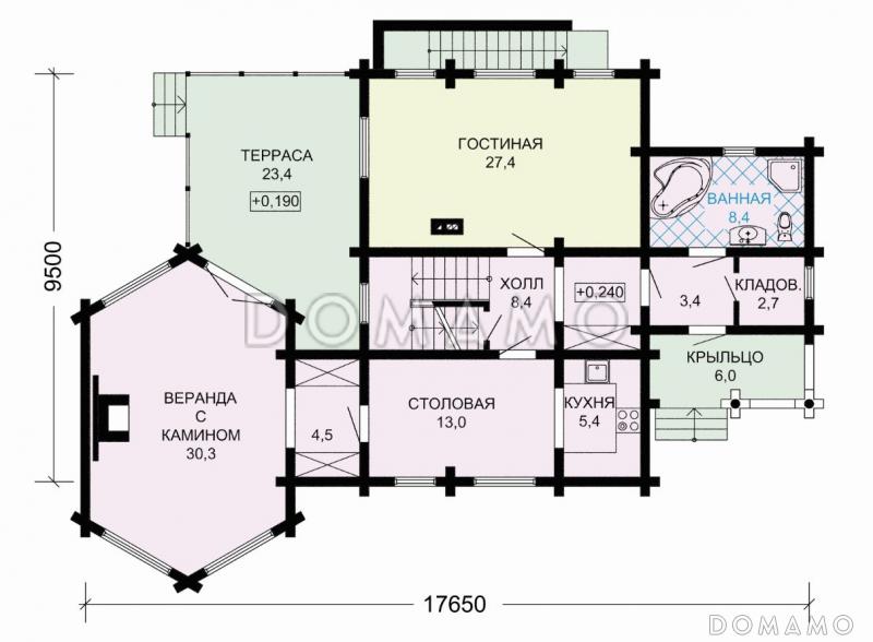 Проект великолепного загородного дома с чудесной верандой и открытой террасой / План 1 этажа