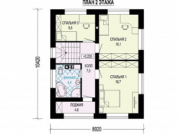 Проект двухэтажного дома с кладовой, кухней-столовой, лоджией / План 2 этажа Проект двухэтажного дома с кладовой, кухней-столовой, лоджией / План 2 этажа