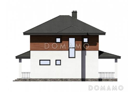 Проект двухэтажного дома с террасой, отдельным входом в котельную, хозяйской спальней с ванной / Фасад 4