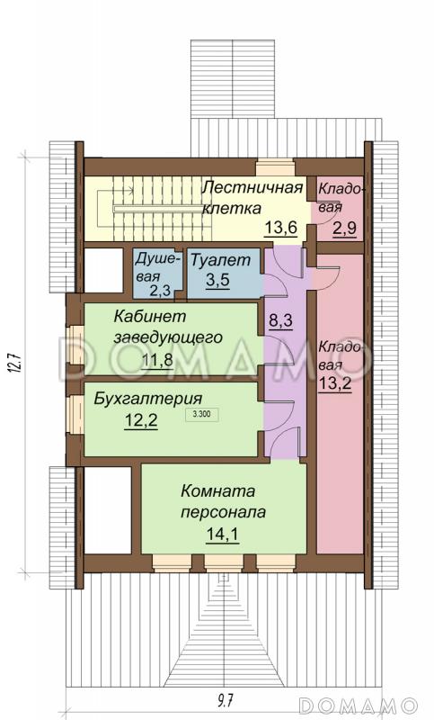 Проект одноэтажного дома под магазин, с мансардой и подвалом / План 2 этажа