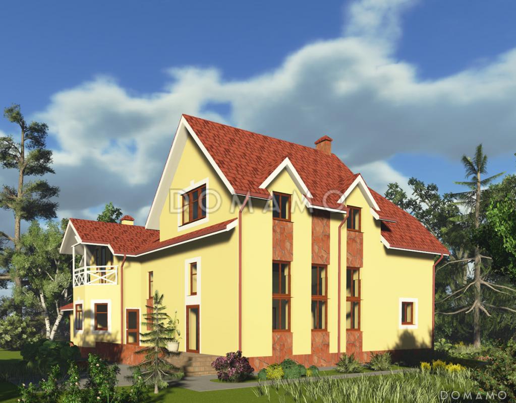 Проект дома с мансардным этажом, пристроенным гаражом и двумя балконами / 2