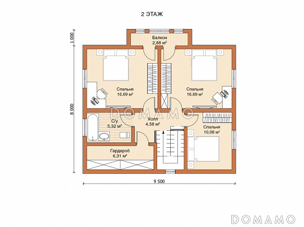 Каркасный дом "Лагуна" / План 2 этажа