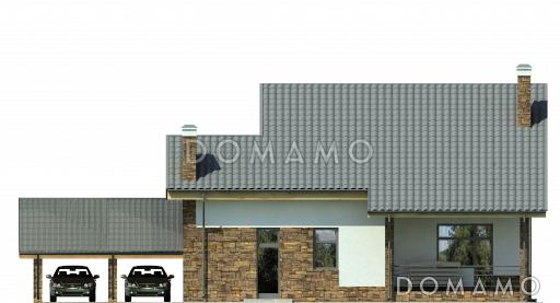 Проект дома с навесом на два автомобиля, гостиной с камином, крытой террасой / Фасад 3