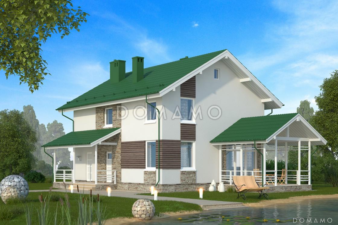 Проект двухэтажного жилого дома со строгой отделкой и удобной террасой / 1