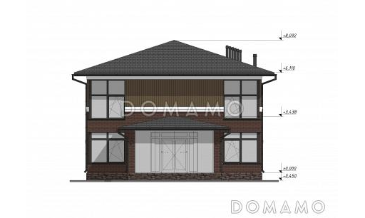Проект современного двухэтажного коттеджа с четырьмя спальнями S-193 / Фасад 2