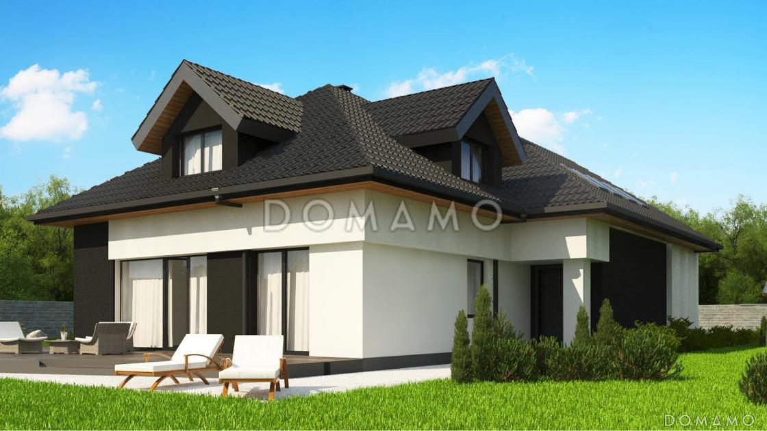 Проект дома с гаражом, постирочной, слуховыми и мансардными окнами в мансарде / 1