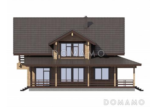 Проект двухэтажного дома из бруса с масштабной крытой террасой / Фасад 3
