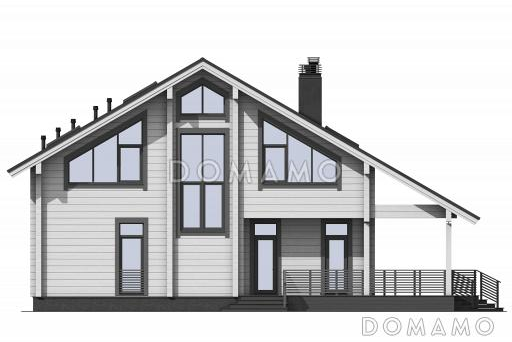 Проект дома из бруса с 4 спальнями, вторым светом и длинной террасой / Фасад 3