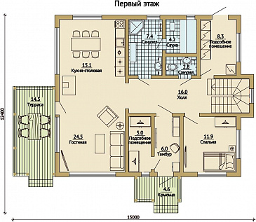 Проект дома с четырехскатной крышей / План 1 этажа