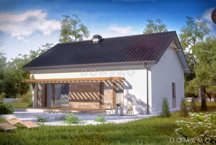 Проект компактного одноэтажного дома из кирпича с двумя спальнями и с возможностью обустройства чердачного помещения Проект компактного одноэтажного дома из кирпича с двумя спальнями и с возможностью обустройства чердачного помещения