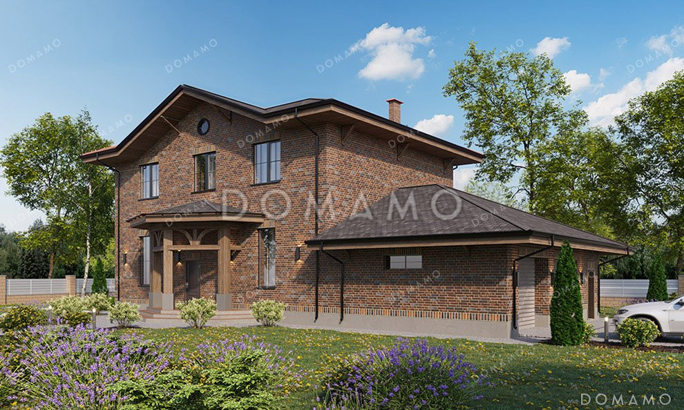 Проект двухэтажного дома с большой гостиной и гаражом на два автомобиля / 2