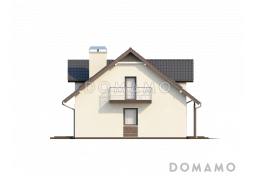 Проект одноэтажного мансардного дома из кирпича с балконом, с четырьмя спальнями и встроенным гаражом / Фасад 4