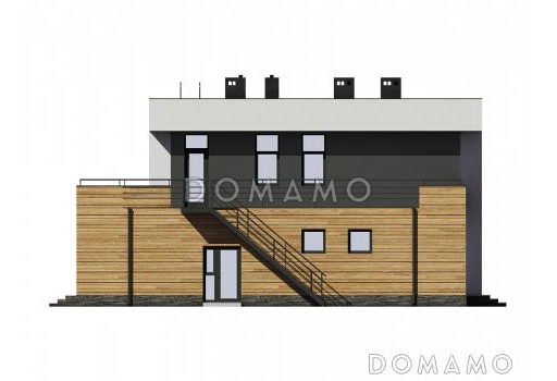 Проект дома с гаражом, террасой, хозяйской спальней, эксплуатируемой кровлей на втором этаже / Фасад 2