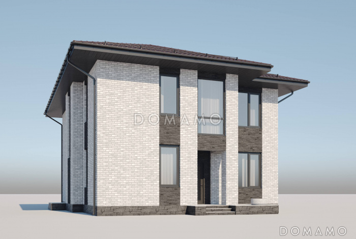 Проект двухэтажного дома с двумя мастер-спальнями, комнатой на первом этаже, просторной гардеробной и кабинетом