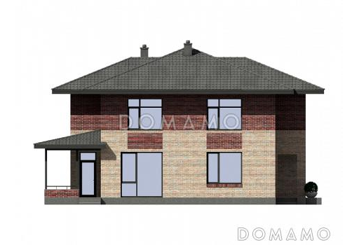 Проект двухэтажного дома с террасой, большой гардеробной, комнатой на первом этаже / Фасад 2