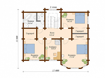 Проект просторного дома из клееного бруса / План 2 этажа Проект просторного дома из клееного бруса / План 2 этажа