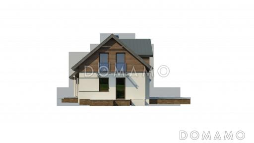 Проект одноэтажного мансардного дома из газобетона с гаражом и большим фронтонным окном / Фасад 4