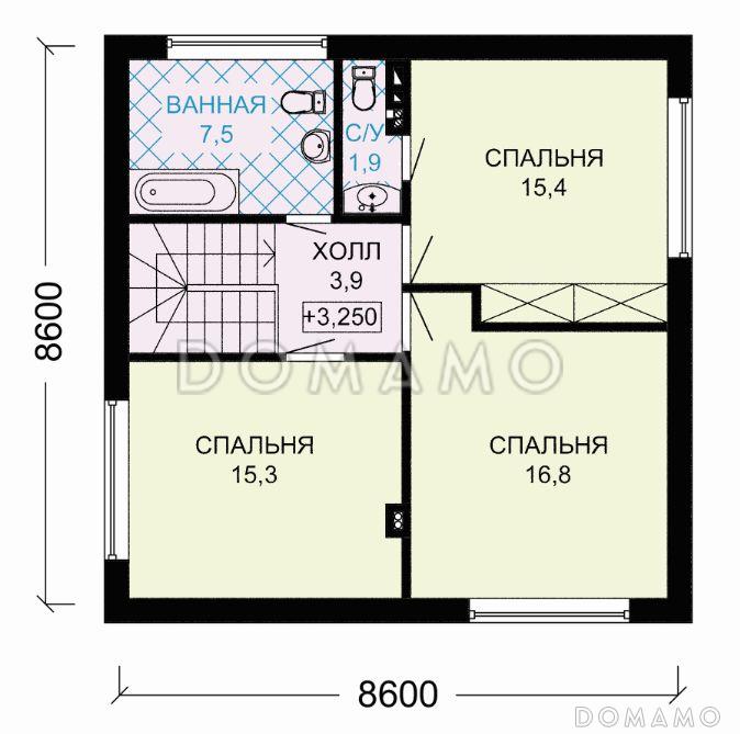 Проект дома с тремя спальными комнатами на мансардном этаже / План мансардного этажа