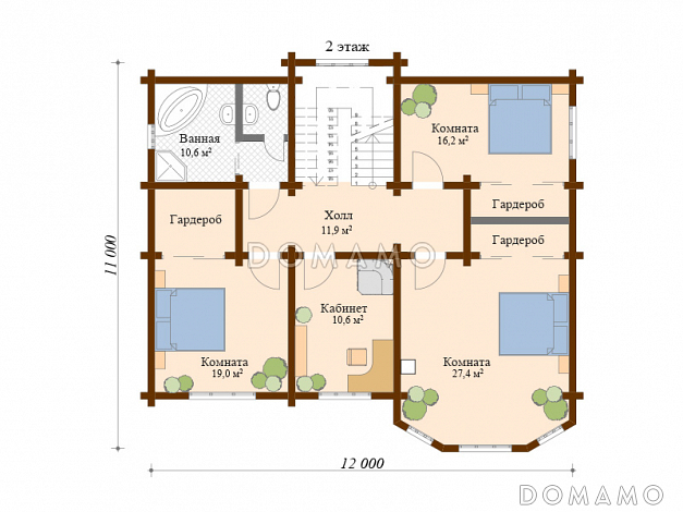 Проект просторного дома из клееного бруса / План 2 этажа Проект просторного дома из клееного бруса / План 2 этажа