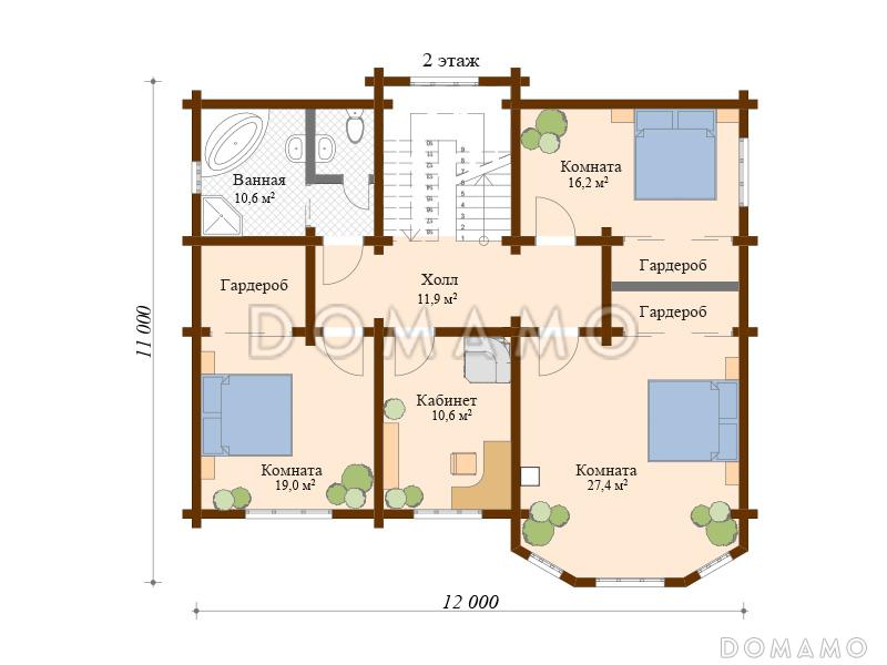 Проект просторного дома из клееного бруса / План 2 этажа