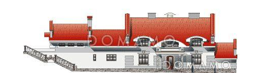 Проект двухэтажного дома с просторной гостиной, зимним садом, бассейном и кабинетом на втором этаже / Фасад 3