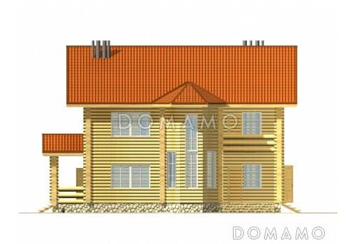 Проект дома из оцилиндрованного бревна с экером и вторым светом / Фасад 1
