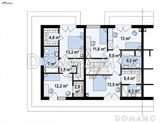 Проект современного комфортного двухэтажного дома из кирпича для двух семей / План 2 этажа