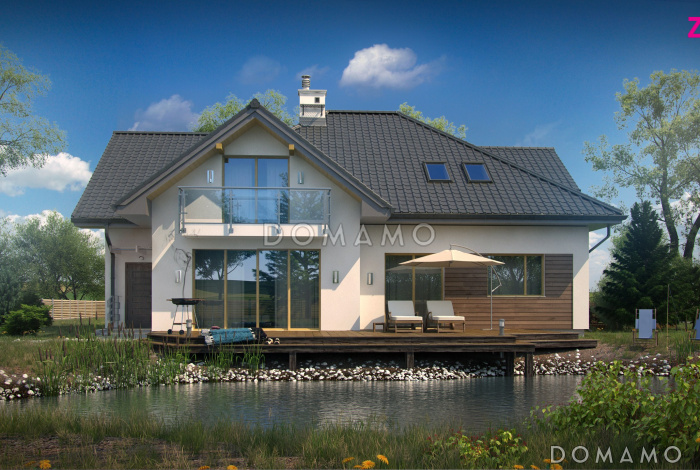 Проект просторного одноэтажного мансардного коттеджа из газобетона с пятью спальнями и гаражом на два автомобиля Проект просторного одноэтажного мансардного коттеджа из газобетона с пятью спальнями и гаражом на два автомобиля