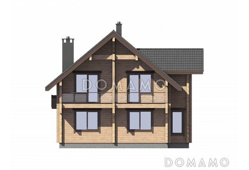 Проект дома из бруса с 4 спальнями, террасой, балконом и вторым светом / Фасад 3