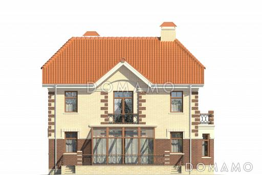 Проект двухэтажного дома с эркером, балконами, зимним садом, спальней на первом этаже / Фасад 4